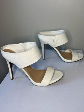 Mossimo Supply Co. White Textured Ankle-Cuff High Heel Sandals